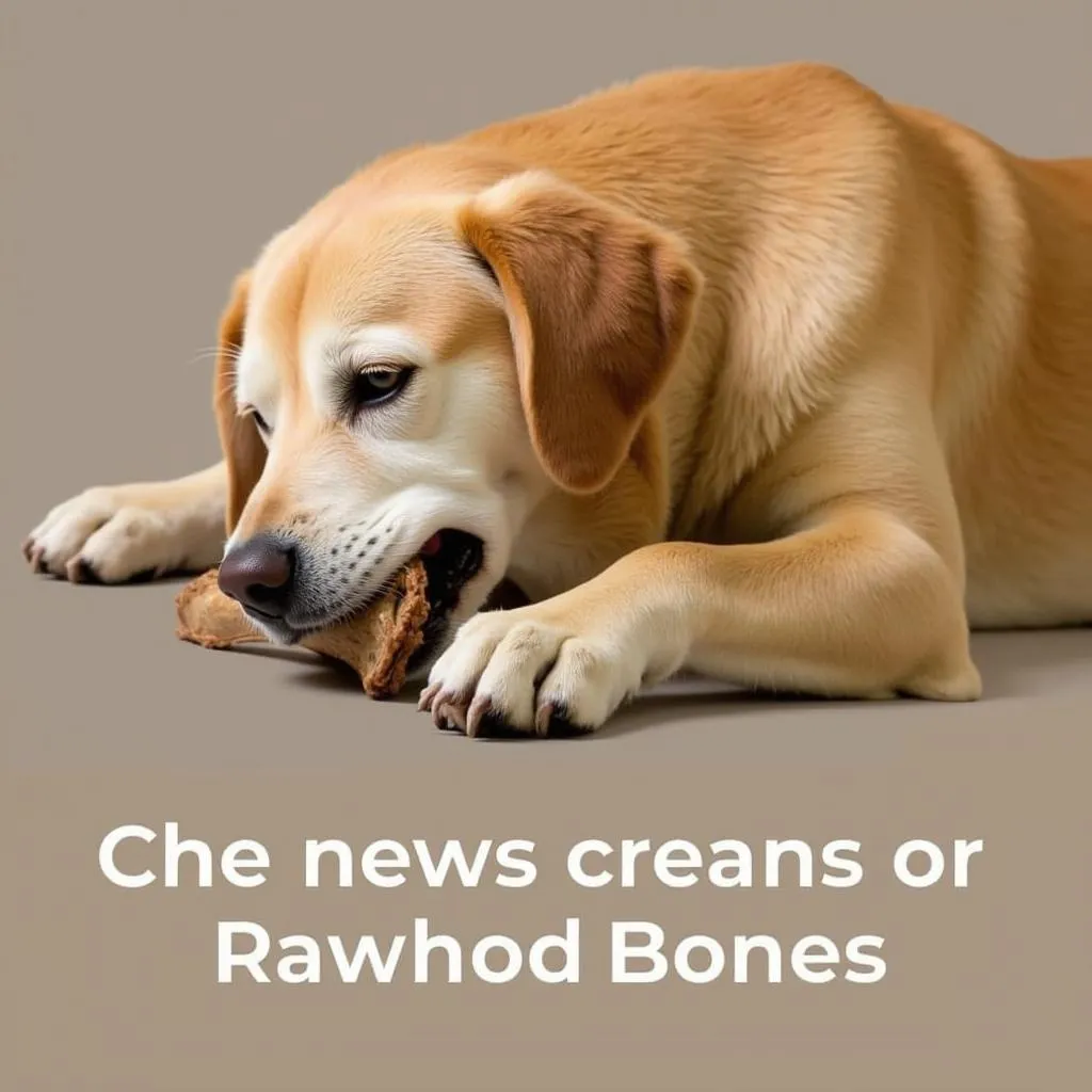 Large Dog Chewing on Rawhide Bone