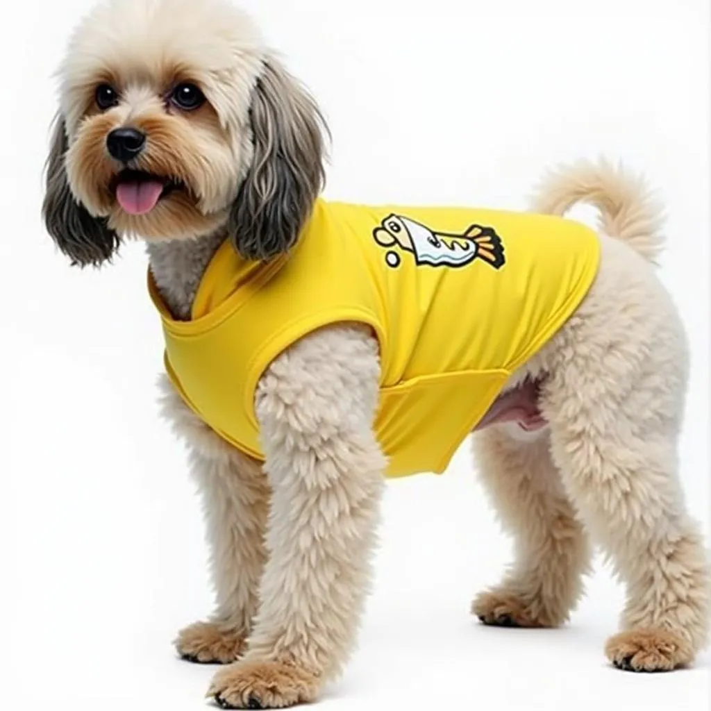 Dog wearing a lazy dog uniform to protect their fur