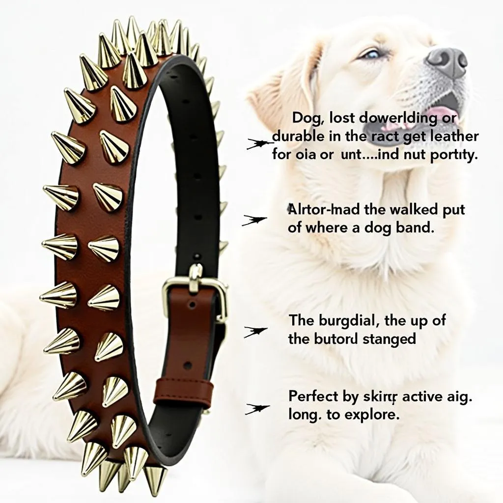 Leather dog band with spikes for large dogs