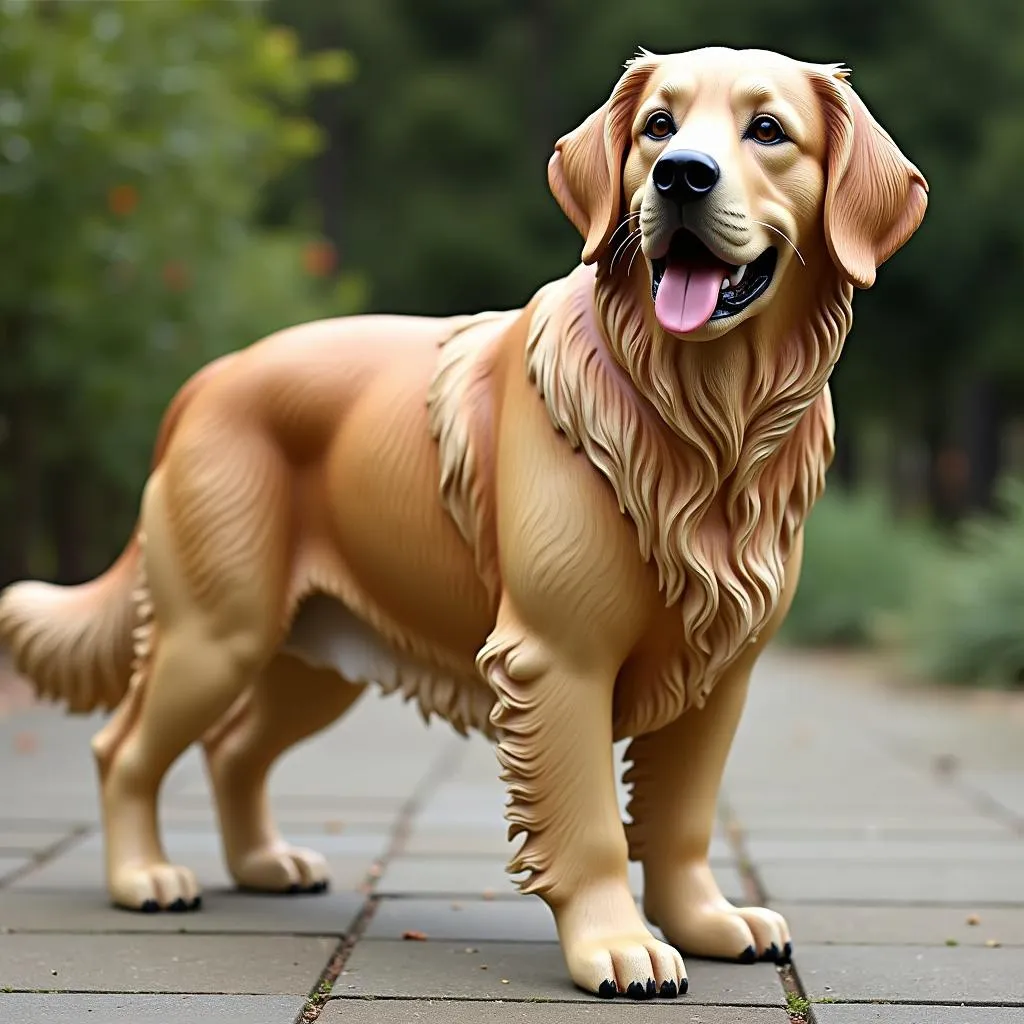 Life-size resin dog statue of a golden retriever