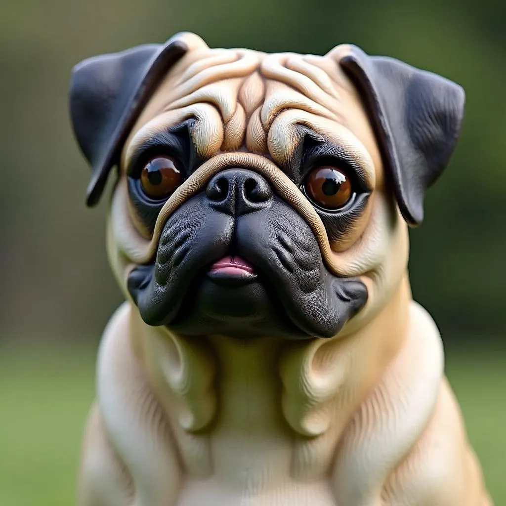 Life-size resin dog statue of a pug