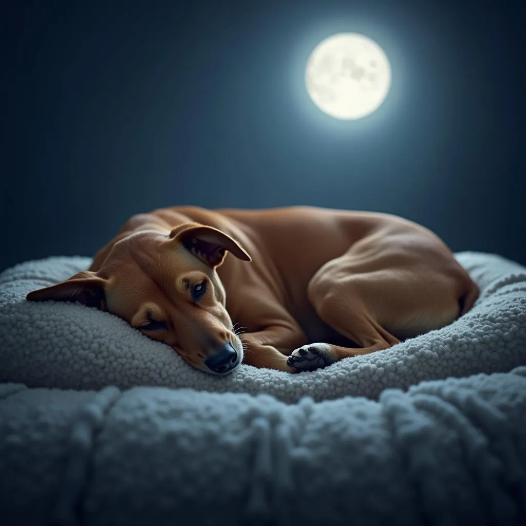 Dog sleeping peacefully at night