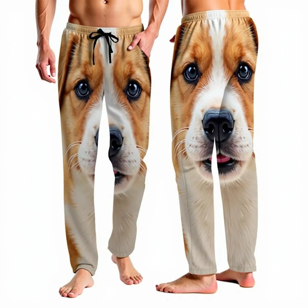 Mens pajama pants featuring an adorable dog photo design.