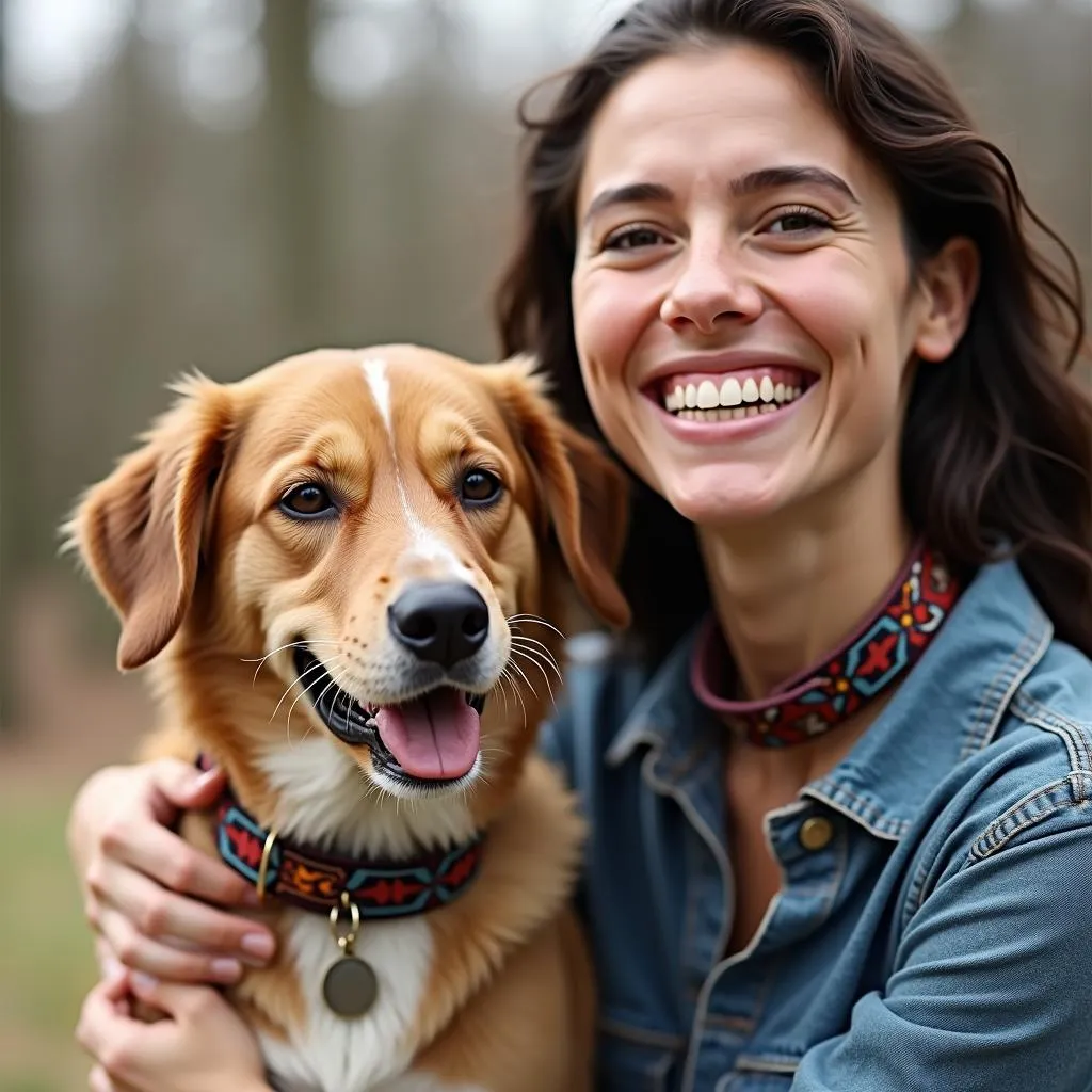 Native American Dog Collar with Owner and Dog