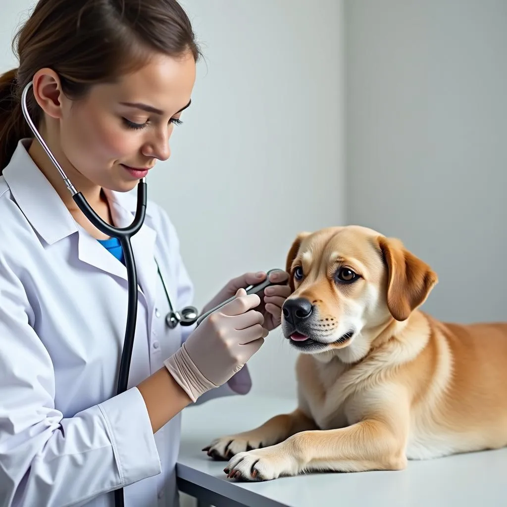 Dog having diarrhea, vet examination