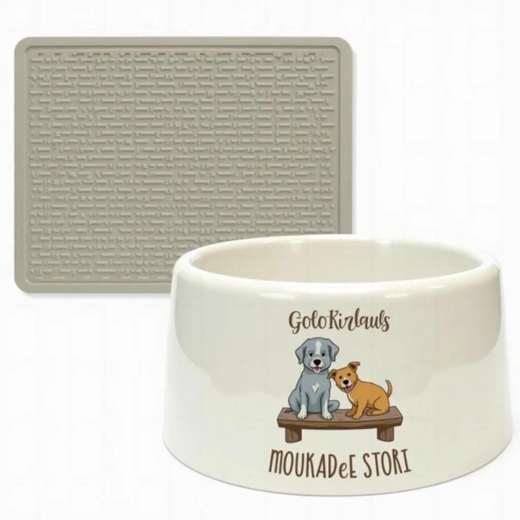 Personalized dog bowl and mat set with custom name and design