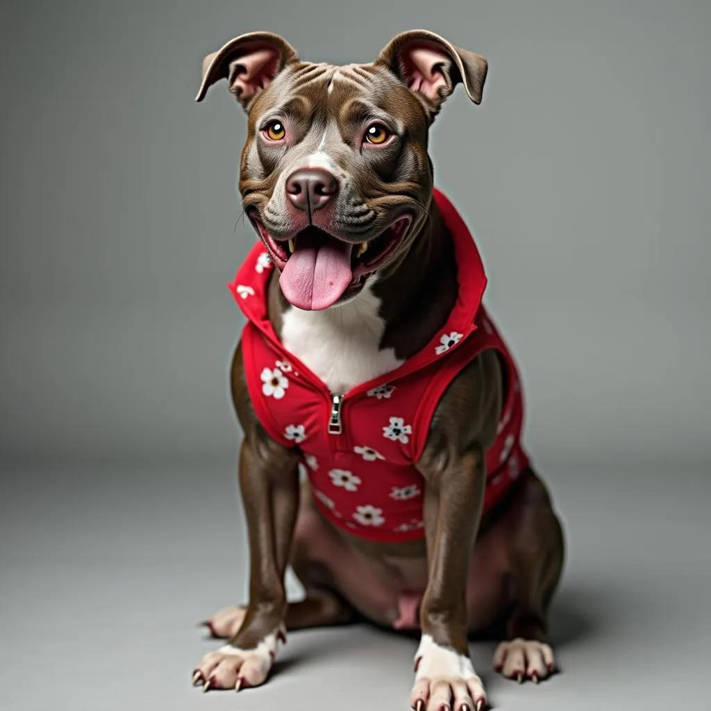 Pitbull dog sporting a stylish outfit