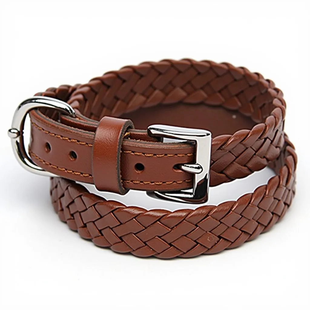 Plaited dog collar in brown leather