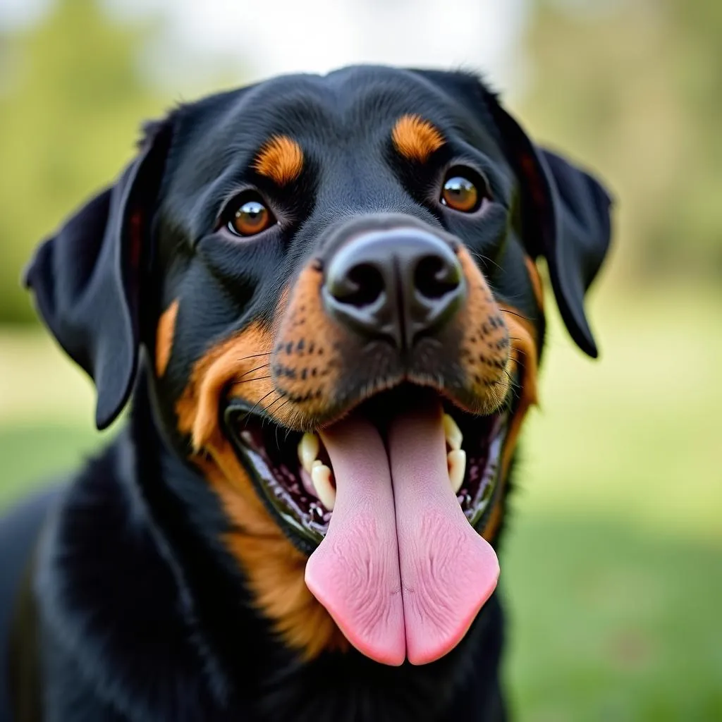 Rottweiler dog panting with open mouth