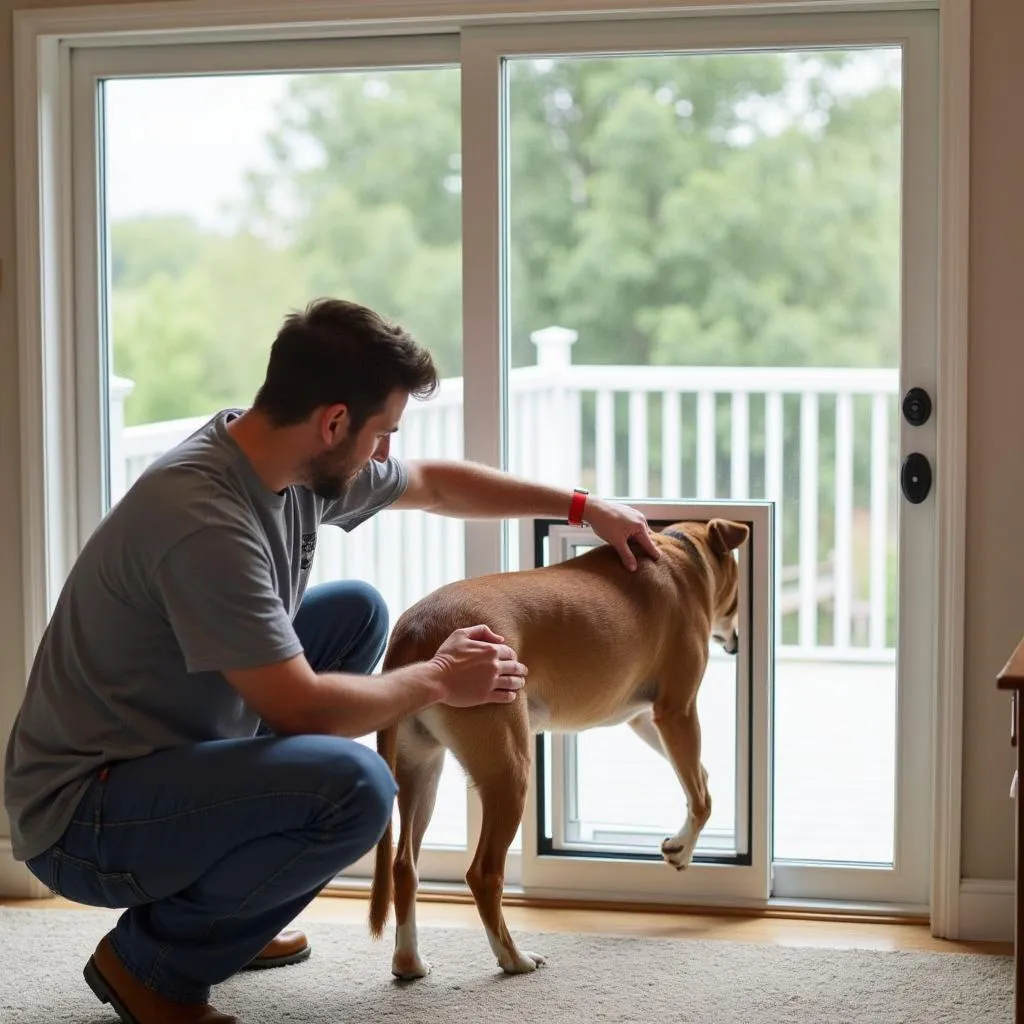 Dog door installation for sliding glass doors