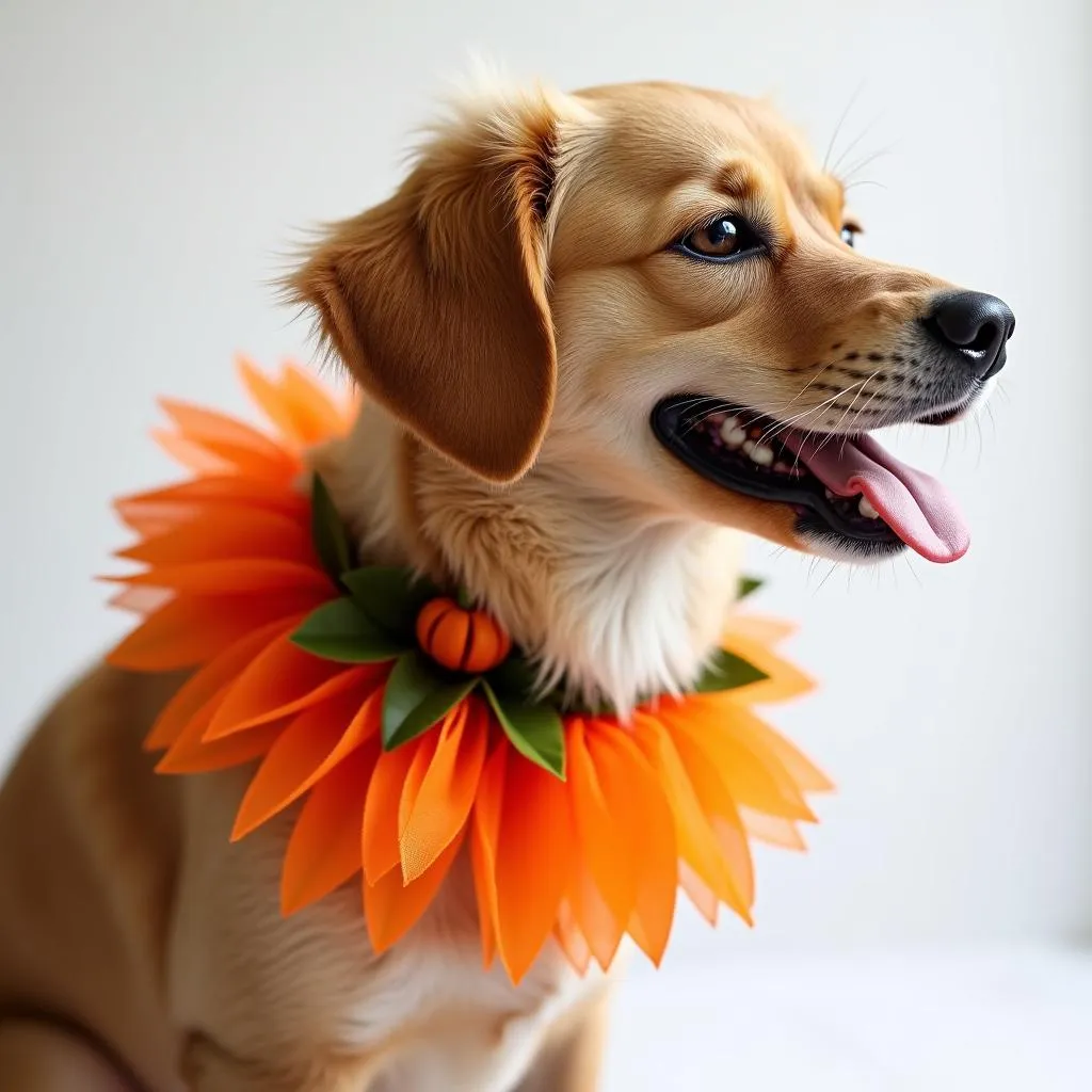 Dog Wearing a Pumpkin Thanksgiving Collar