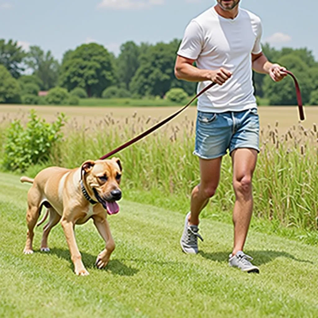 Large Dog with 10 Foot Leather Leash