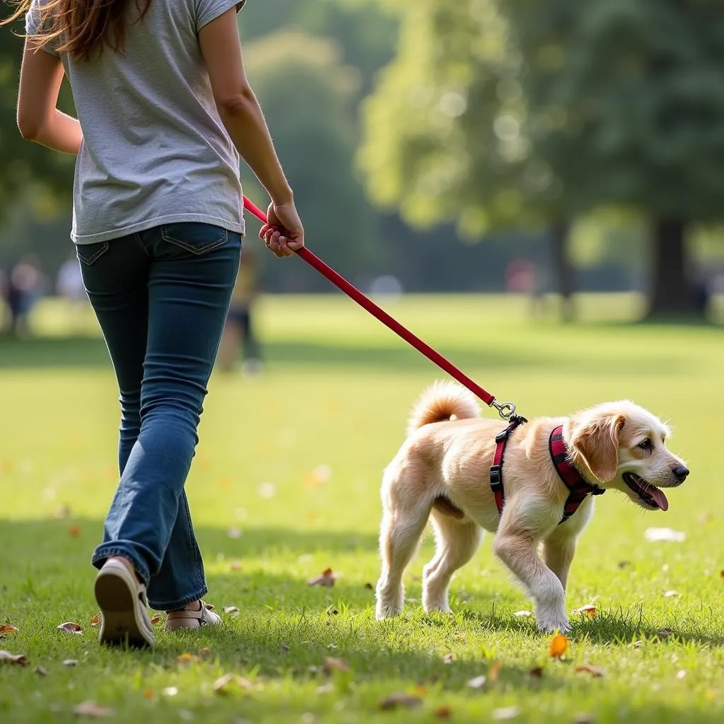 Walking your dog with a 15-foot lead in the park