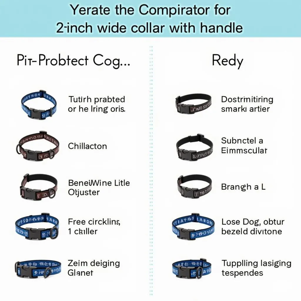 Comparison of different types of dog collars, including 2 inch wide collar with handle