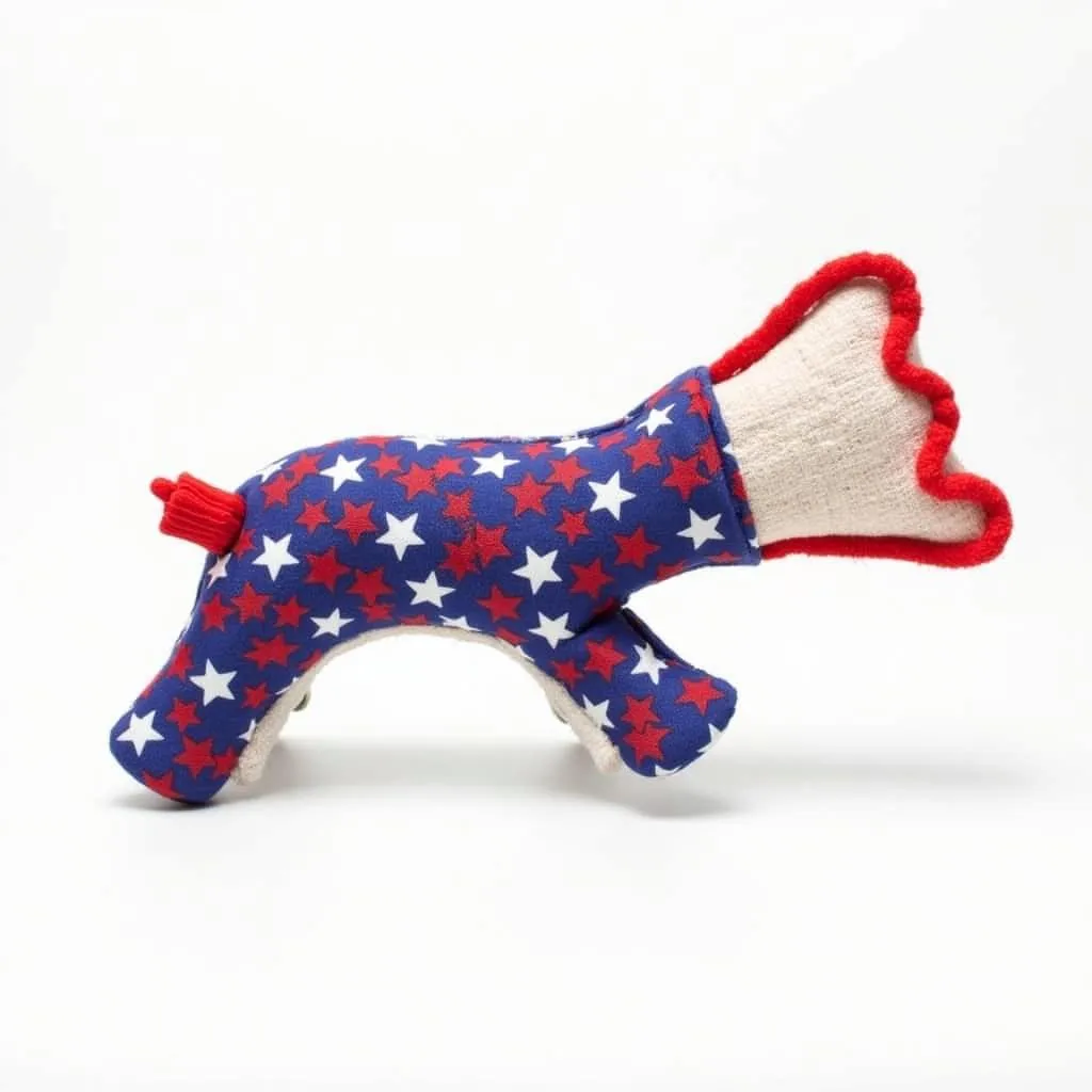 Red, white, and blue lamb chop dog toy with stars and stripes