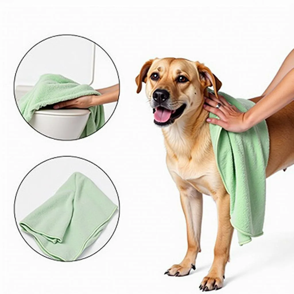 Dog drying quickly with absorbent towel