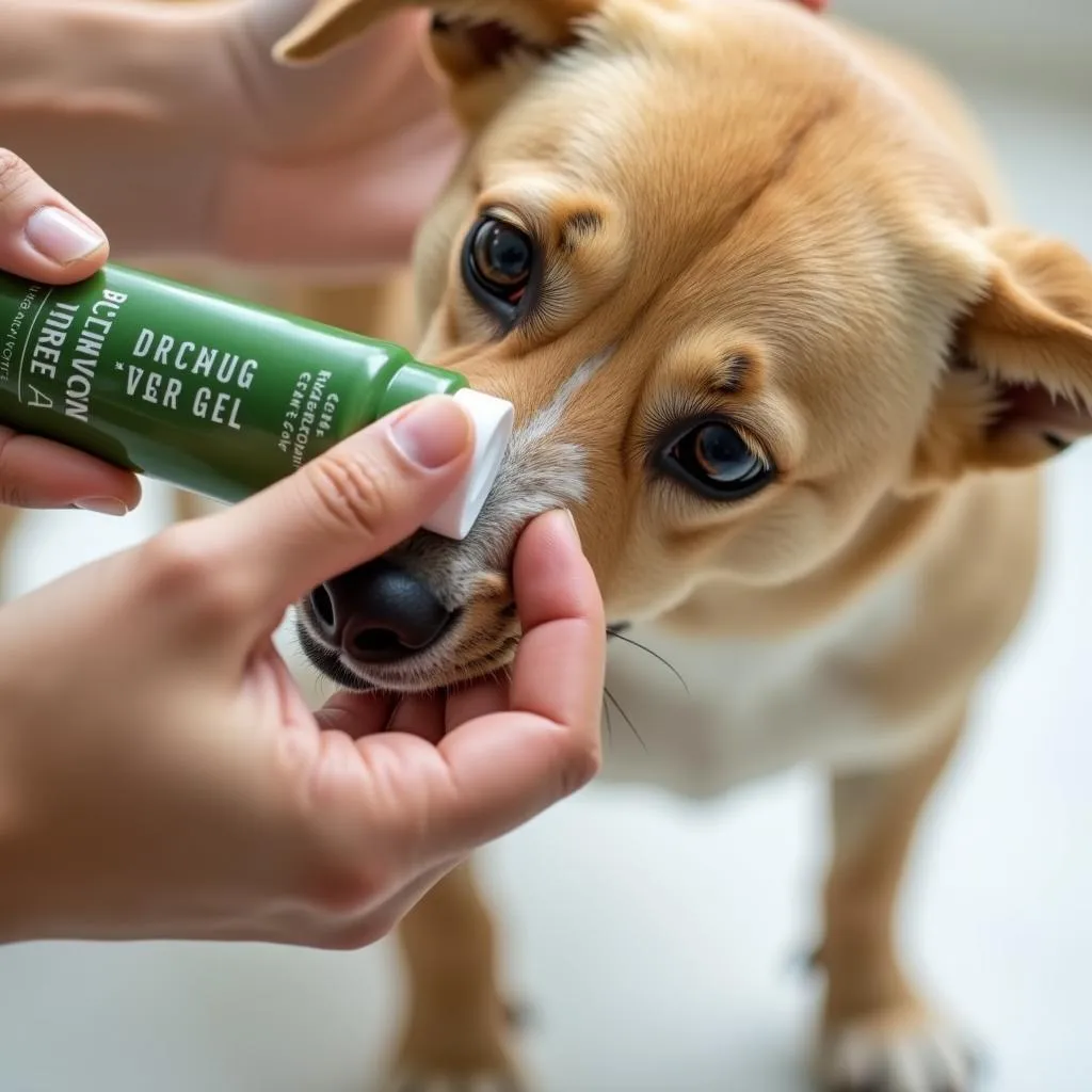 dog cleaning ears with aloe vera