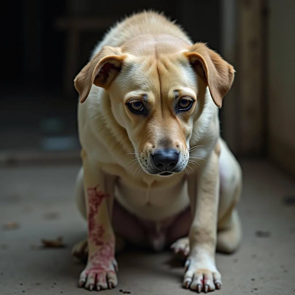 Dog abuse - sad dog looking alone