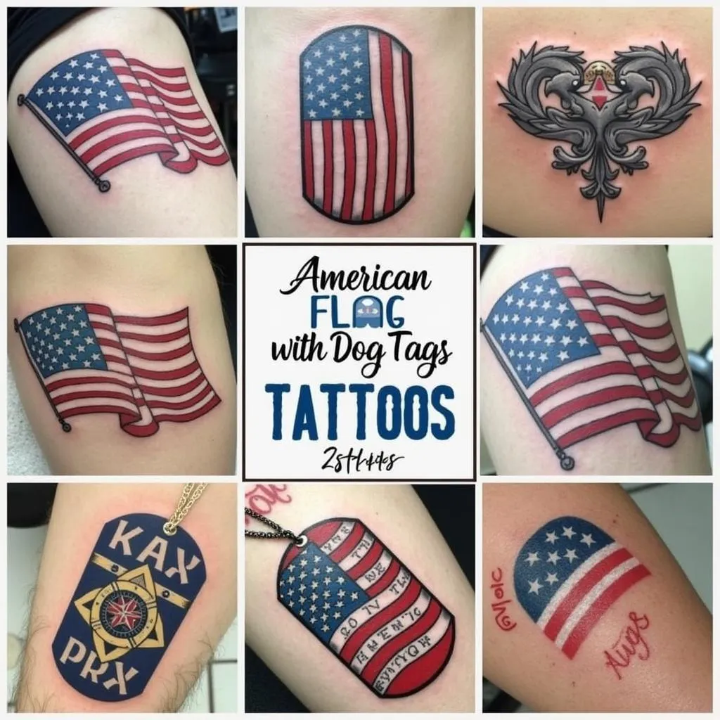 American Flag with Dog Tags Tattoo Design Ideas