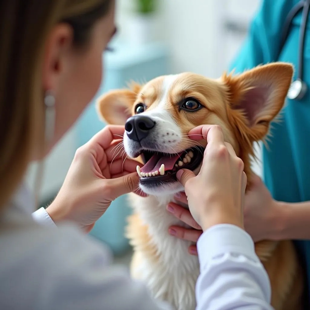 Dog receiving annual check-up