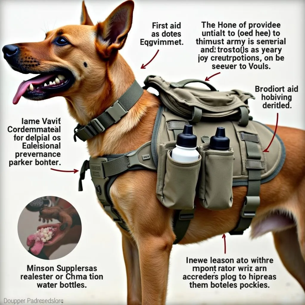 Army service dog vest with pouches and compartments for carrying essential equipment