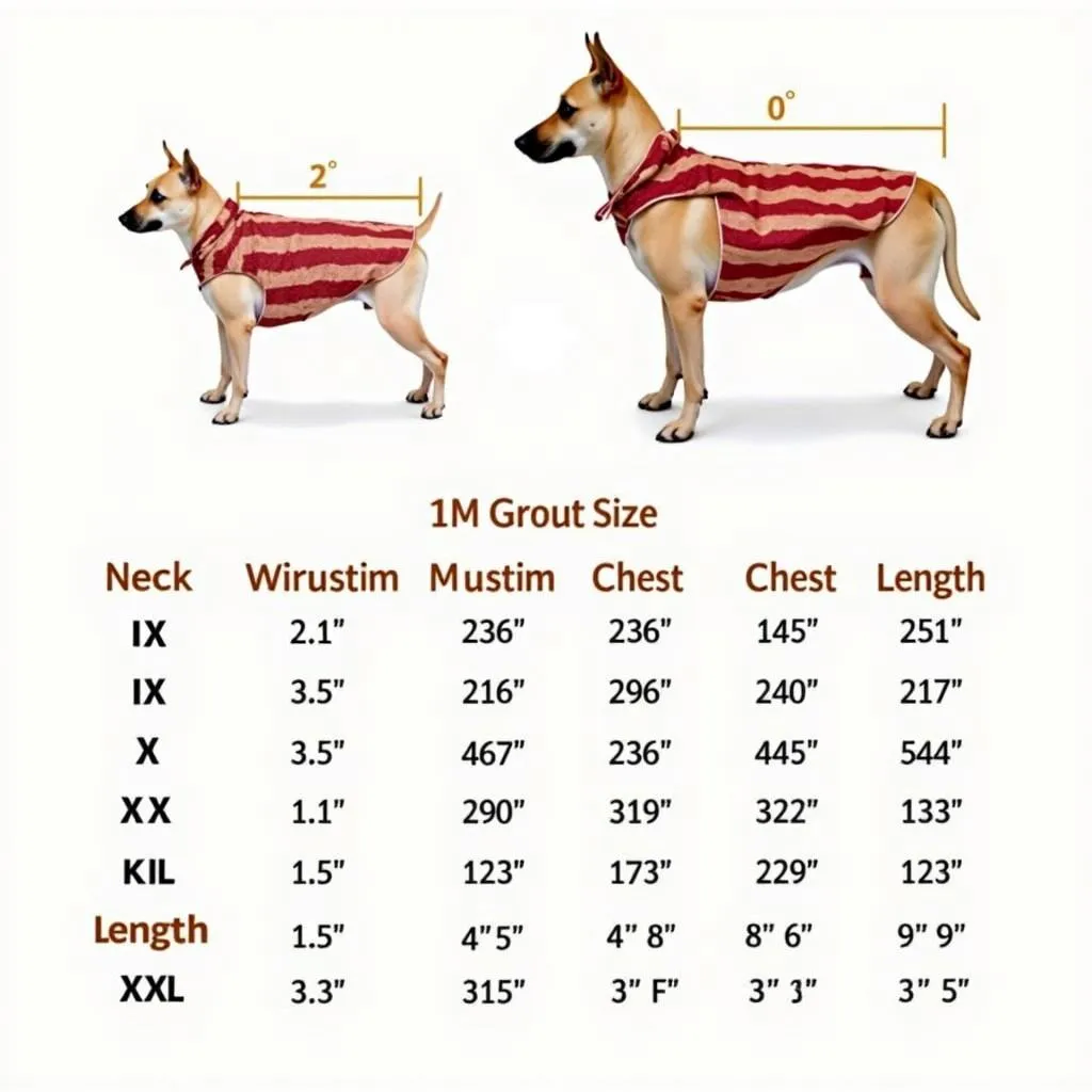 Bacon costume size chart for dogs