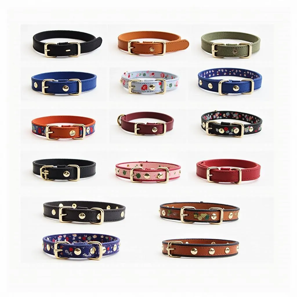 Basic Dog Collars in Nylon, Leather, and Cotton: Wide Variety of Colors and Patterns