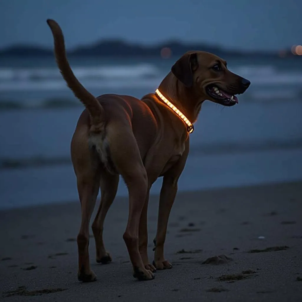 Beach dog collars with reflective strips for enhanced safety at night.