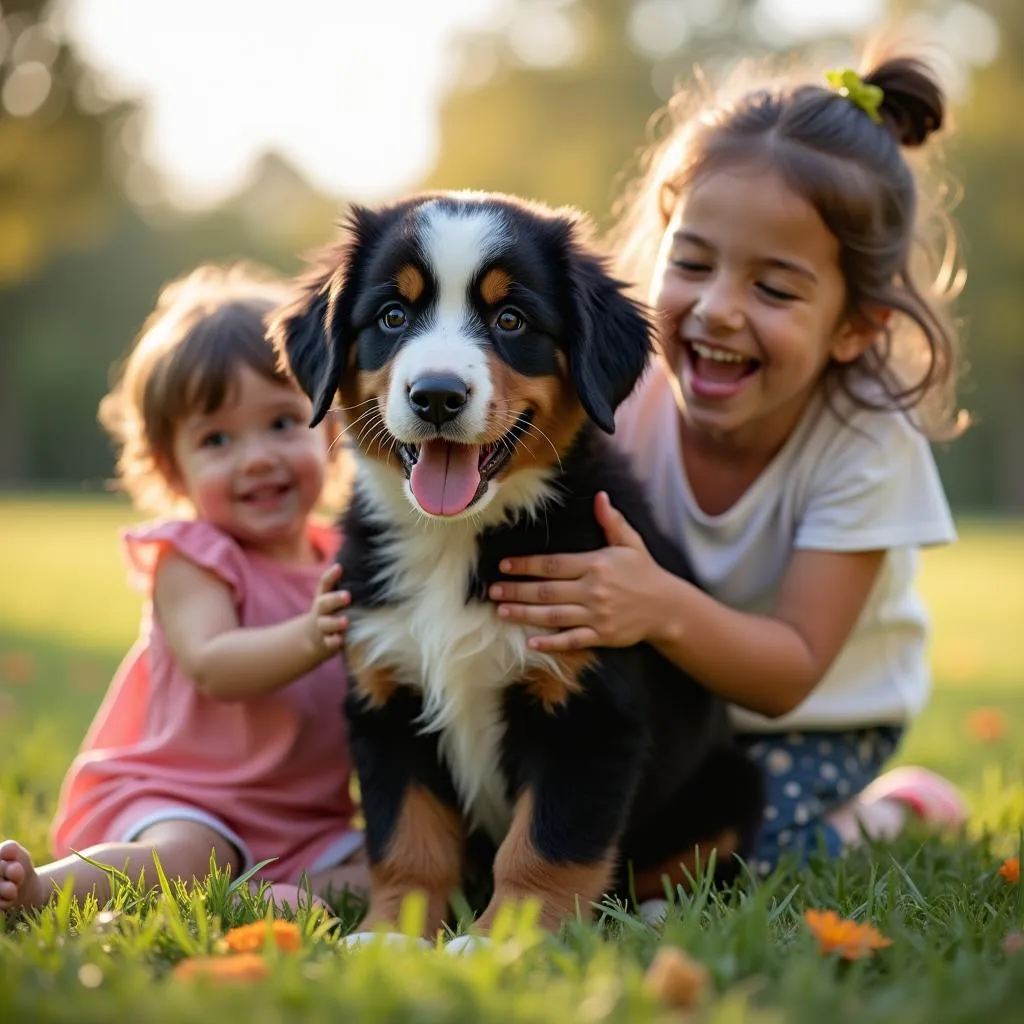 Bernese Mountain Dog puppy with family in Massachusetts