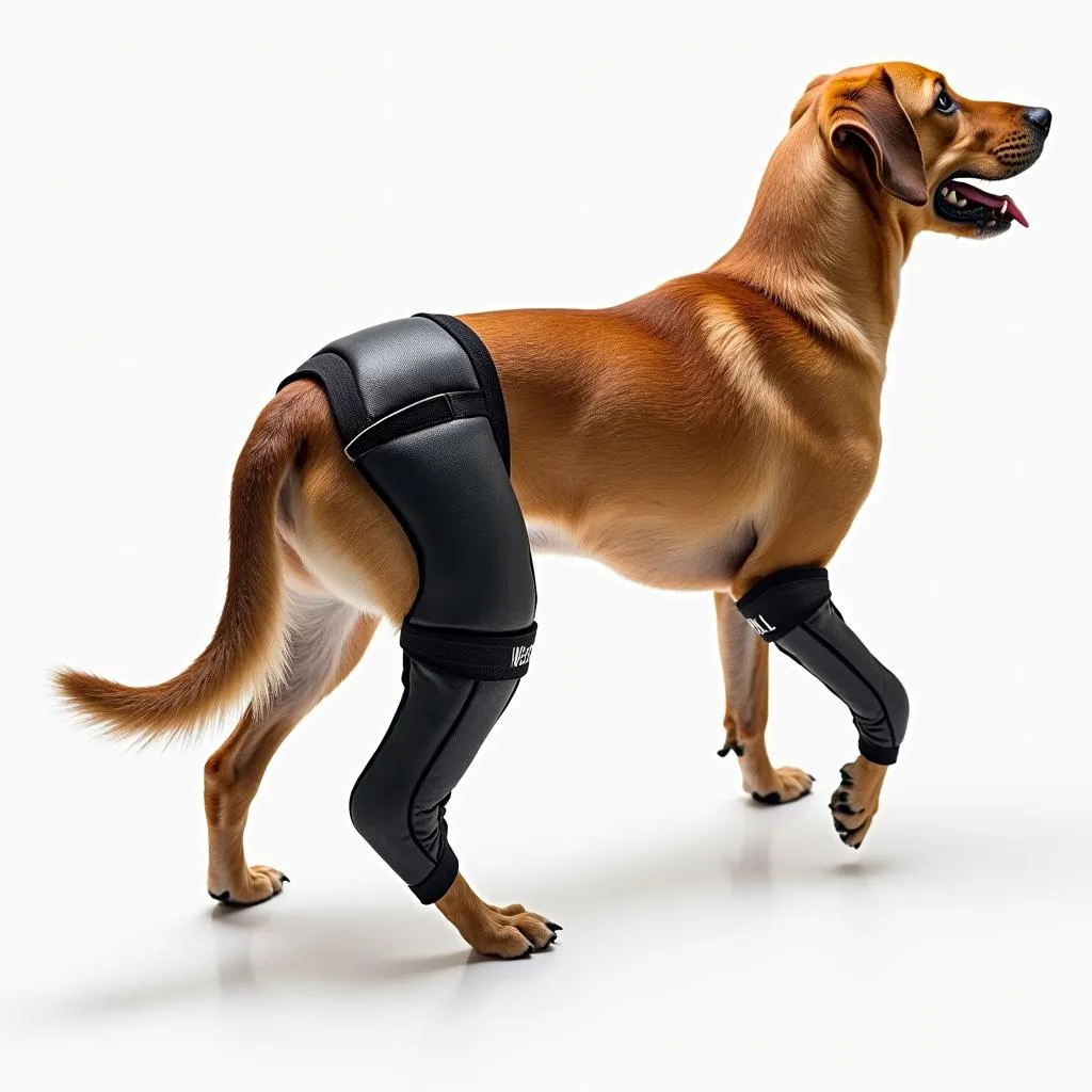 Dog wearing a knee brace for ACL tear