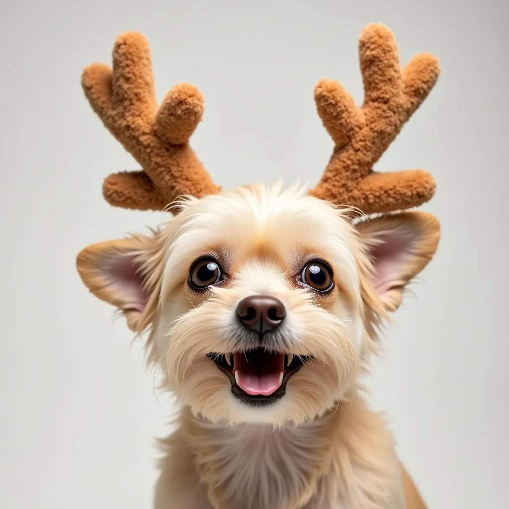 Cute Dog Wearing Big Antlers