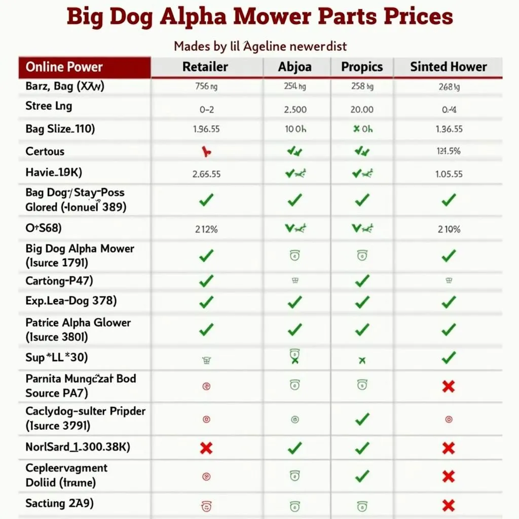 Big Dog Alpha Mower Parts Price Comparison