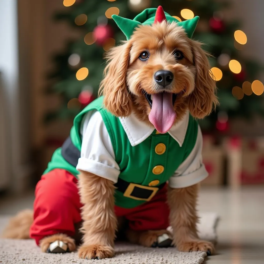 Elf costume for a big dog