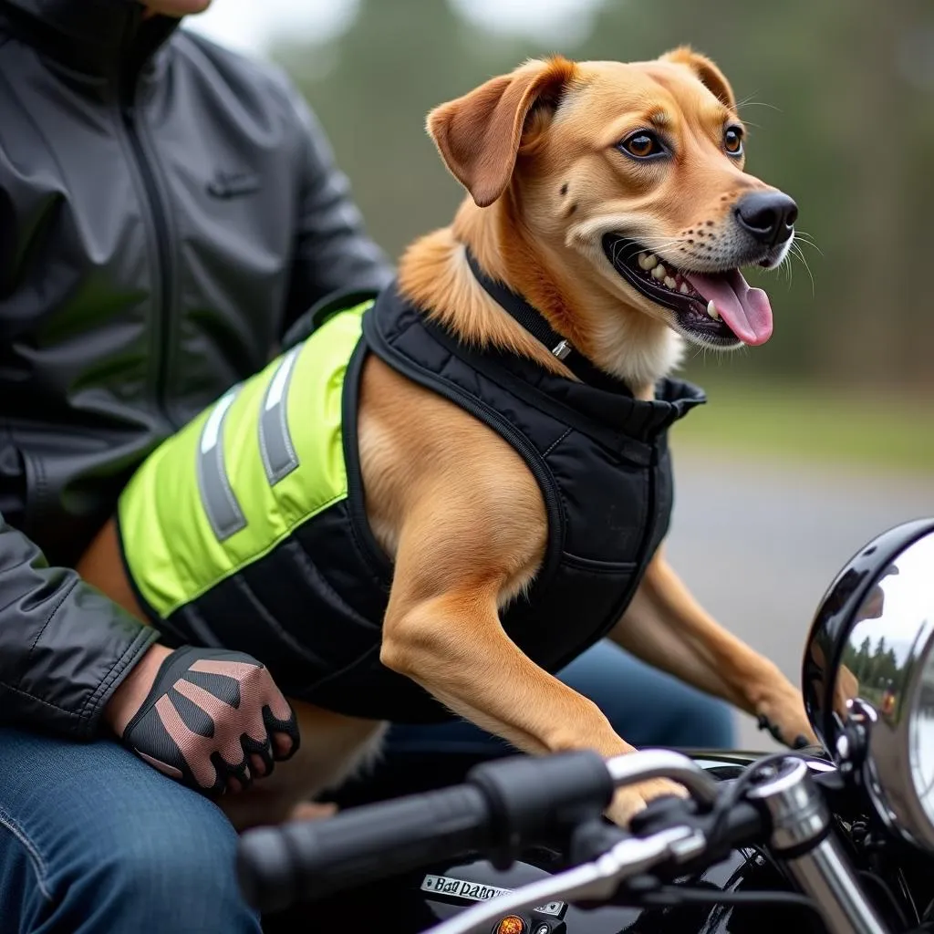 Dog wearing a big dog motorcycle vest