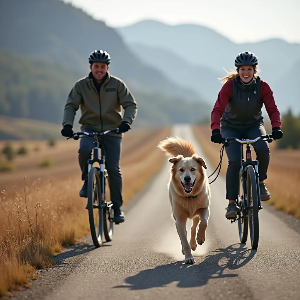 A dog and cyclist enjoying a bikejoring adventure