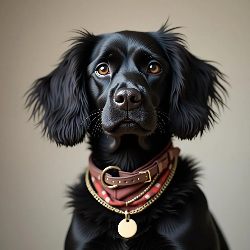 Black dog wearing trendy fashion accessories