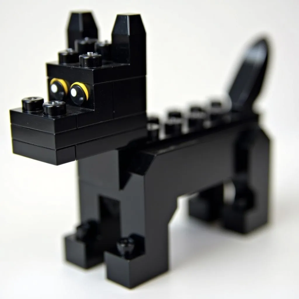 A black dog Lego design with intricate details