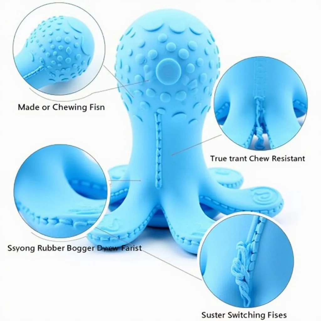 A blue octopus dog toy in a close-up shot, showcasing its durable materials and chew-resistant design