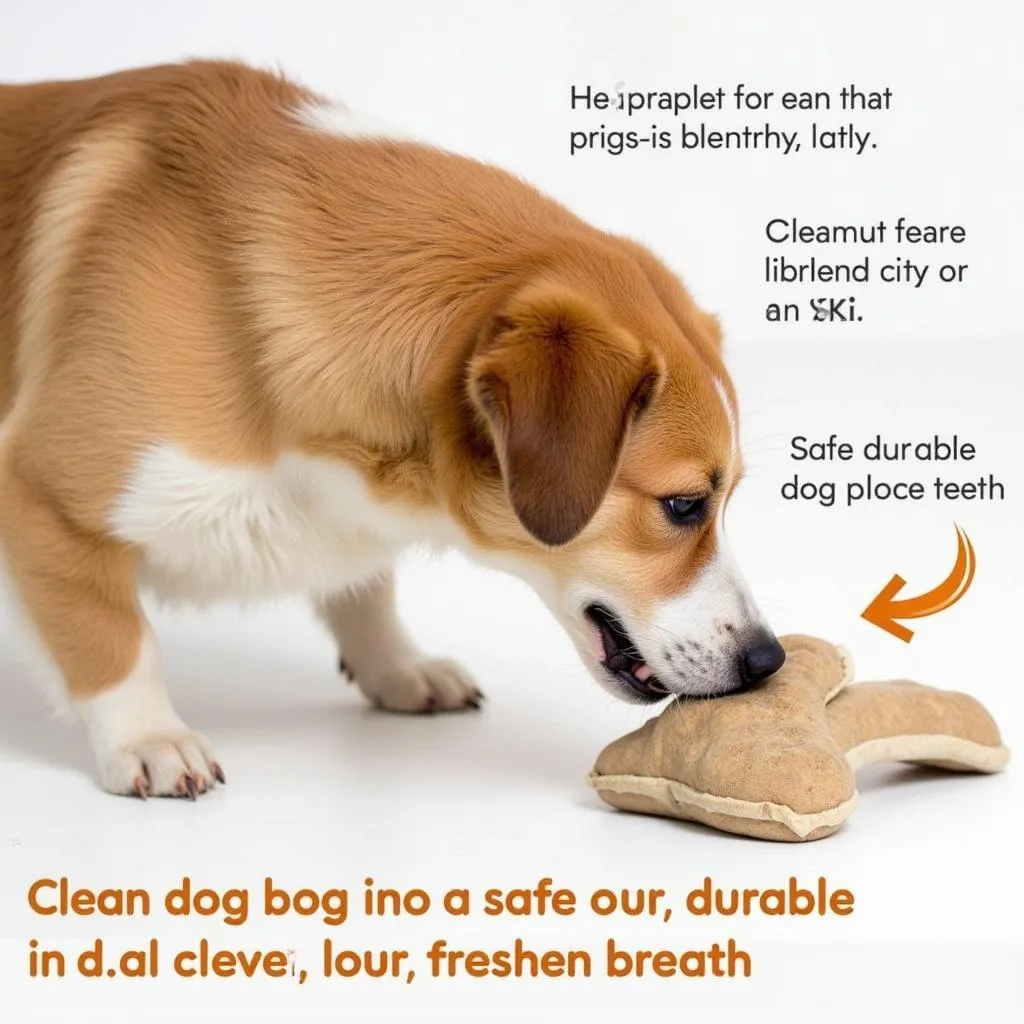 Dog chewing a bone toy