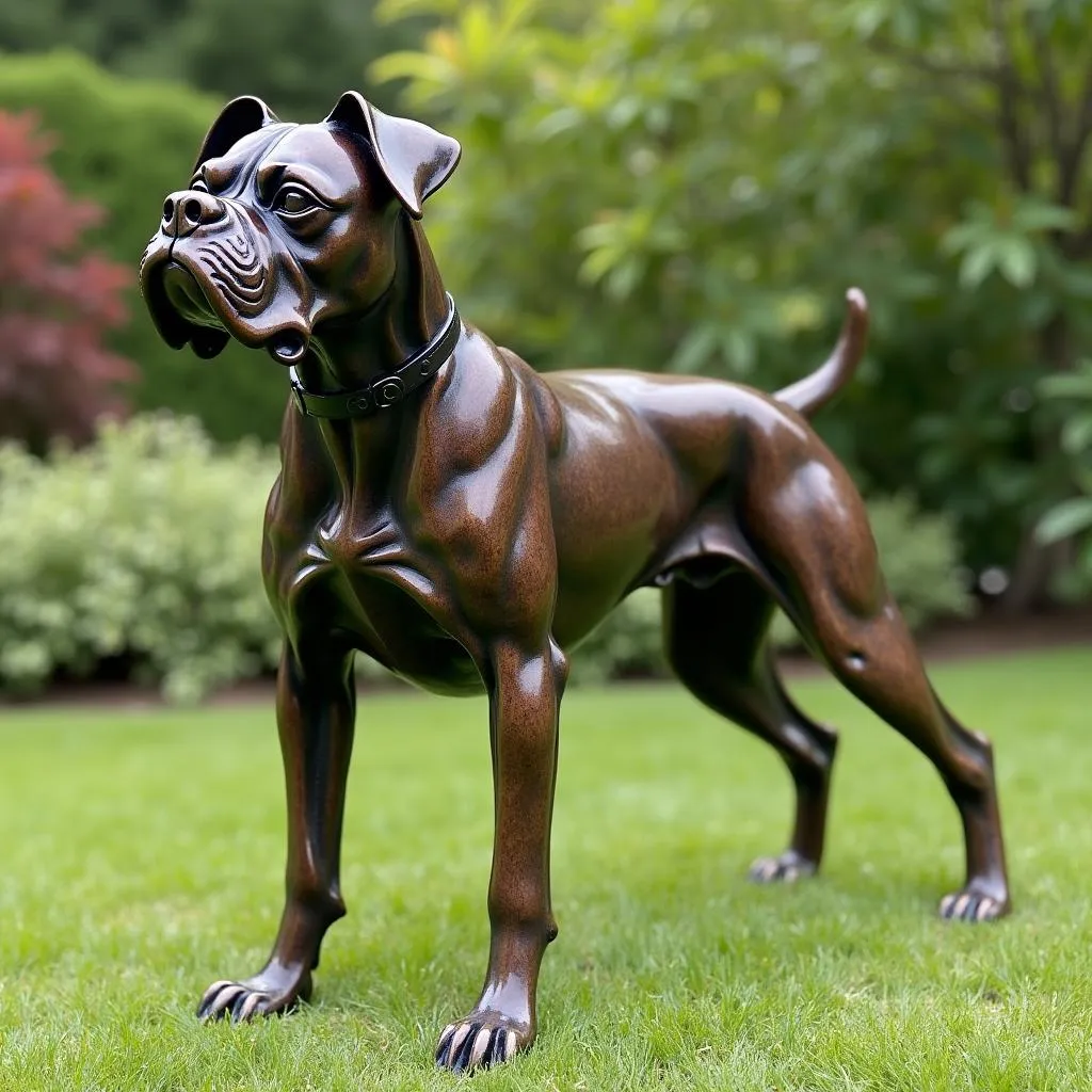 Bronze Boxer Dog Statue Life Size