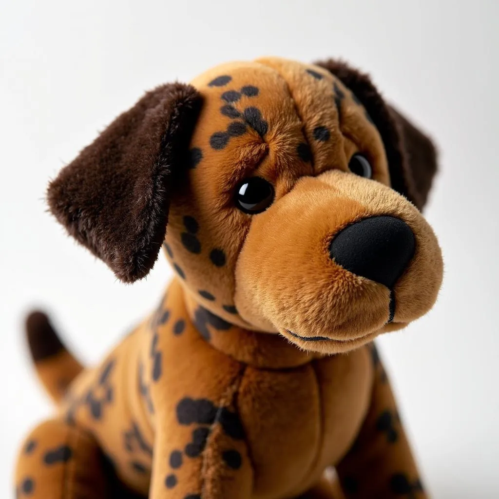 Brindle Stuffed Dog Toy Close Up