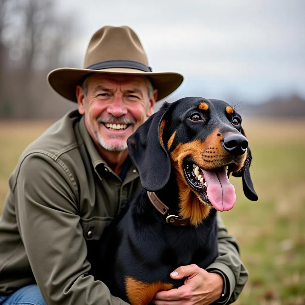 Happy Owner with Broke Coon Dog