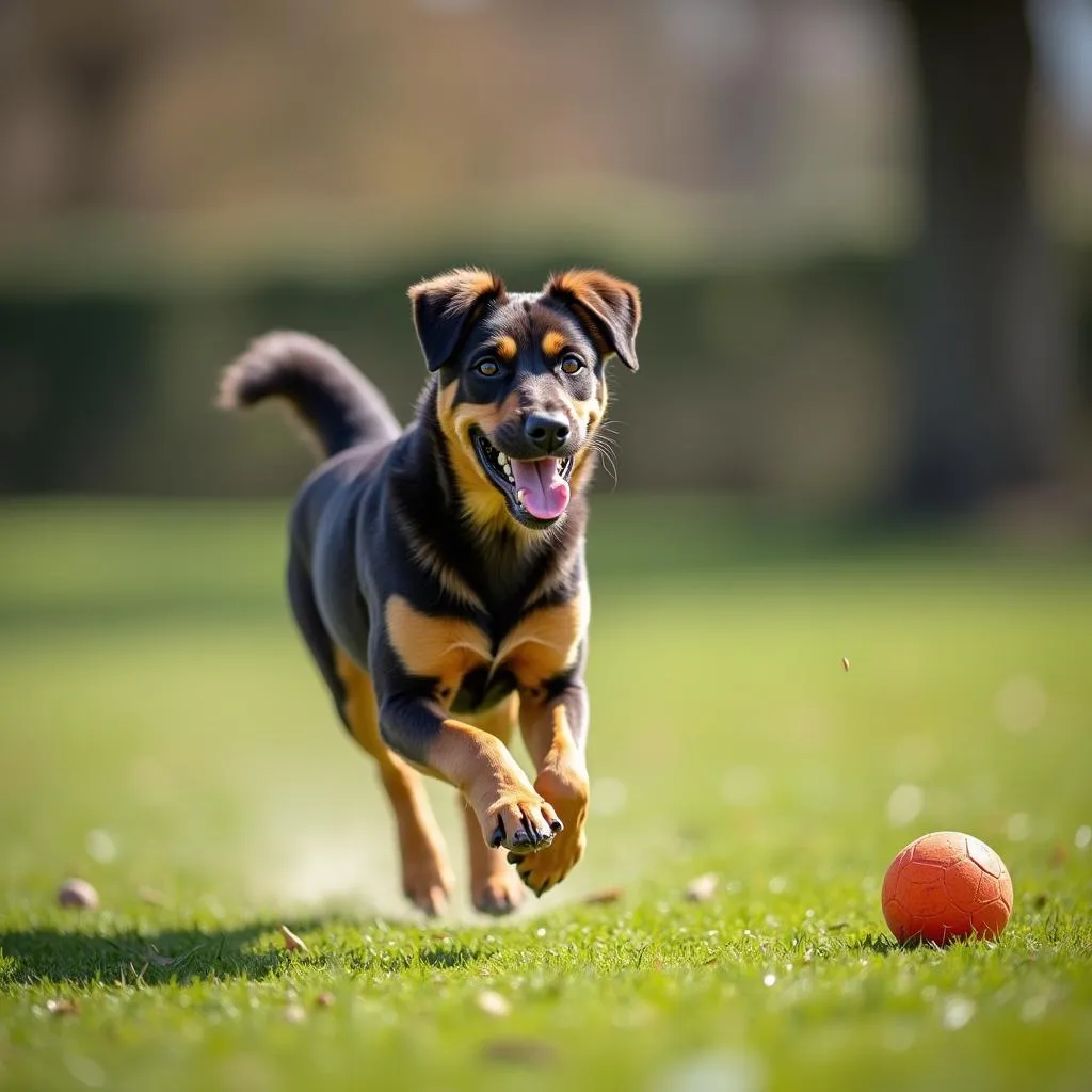 Bruder dog enjoying a game of fetch