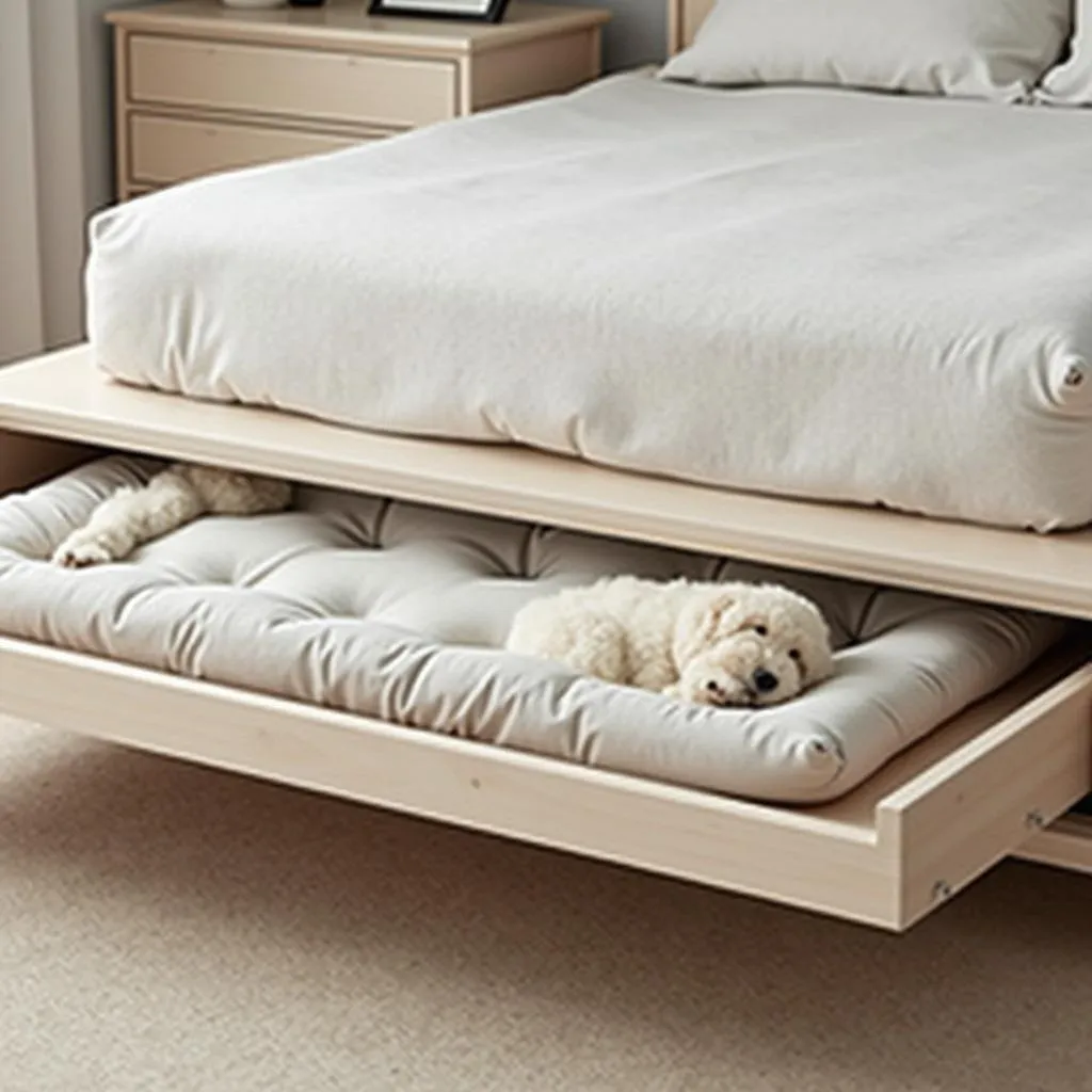 Dog bed integrated into bed frame