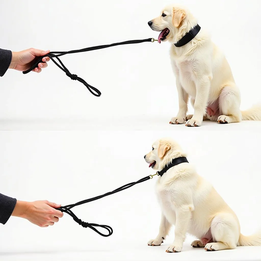 Dog cable leash showing its strength and flexibility