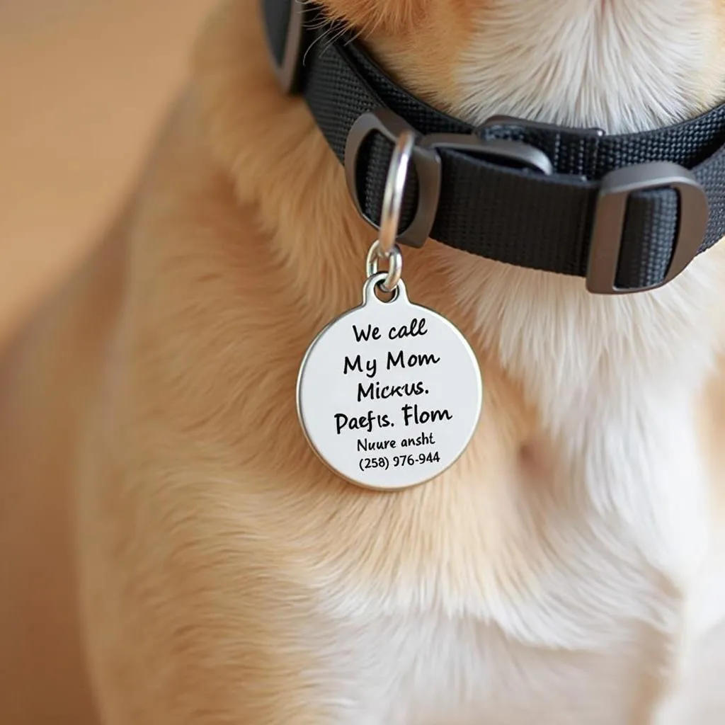 A personalized call my mom dog tag