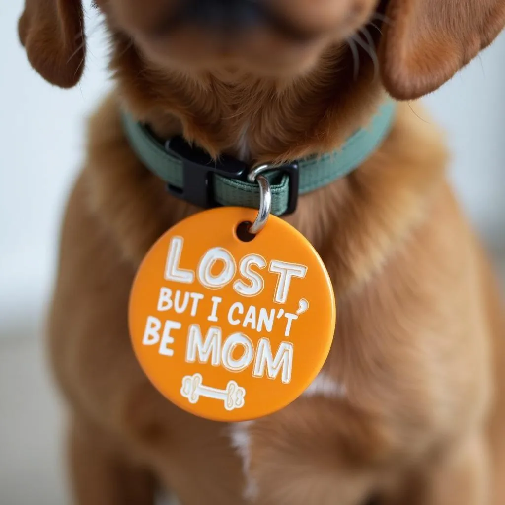 A call my mom dog tag with a funny message