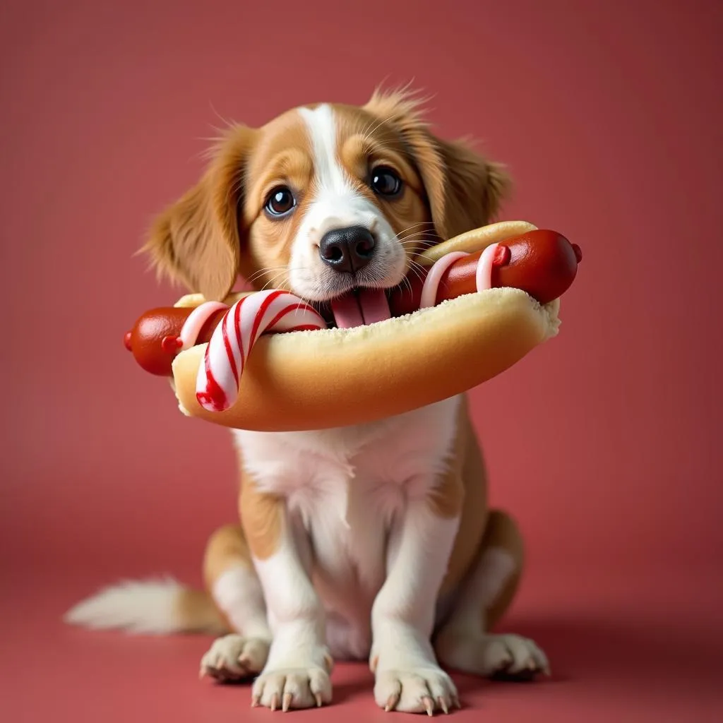 Candy cane hot dog for dogs