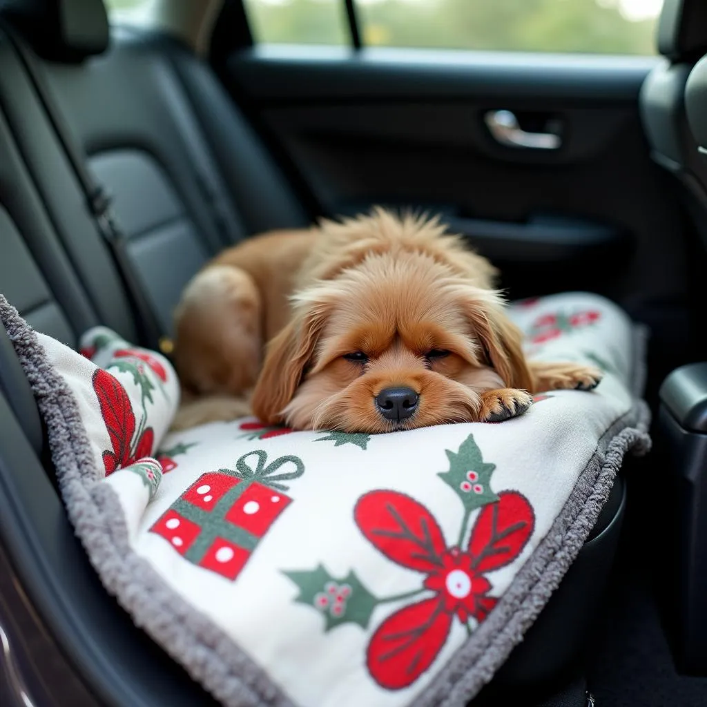 Dog comfort in a car blanket