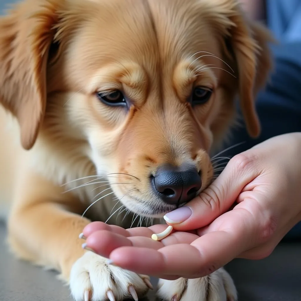 Dog Owner Applying Cauterizing Stick